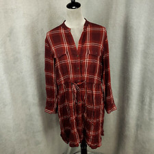 Old Navy Womens Dress Size Large Red Burgandy Plaid Drawstring Waist Button Up