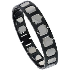 Tungsten Carbide  Ceramic Bracelet,2-Tone Gun Metal  Black H  Cushion Links