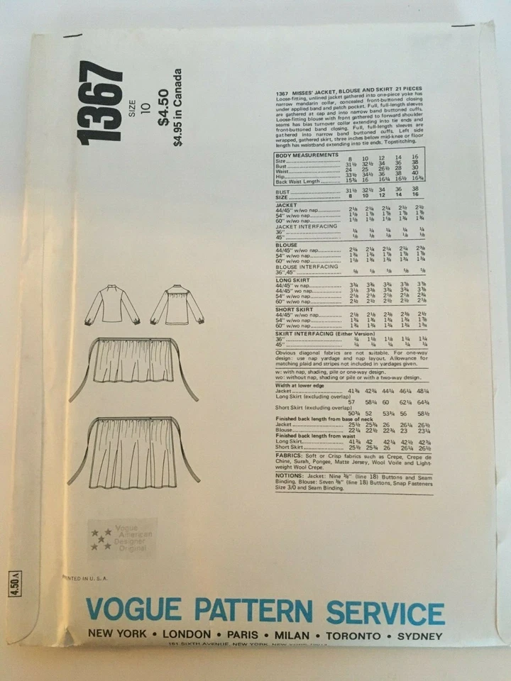 Vogue American Designer Calvin Klein Sewing Pattern 1367 Jacket Skirt 10 Vintage - Image 4 of 4