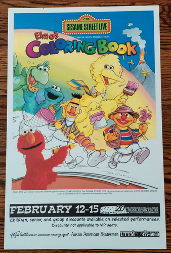 Vintage 1997 Sesame Street LIVE Event Poster - Elmo's Coloring Book 14x22" | eBay