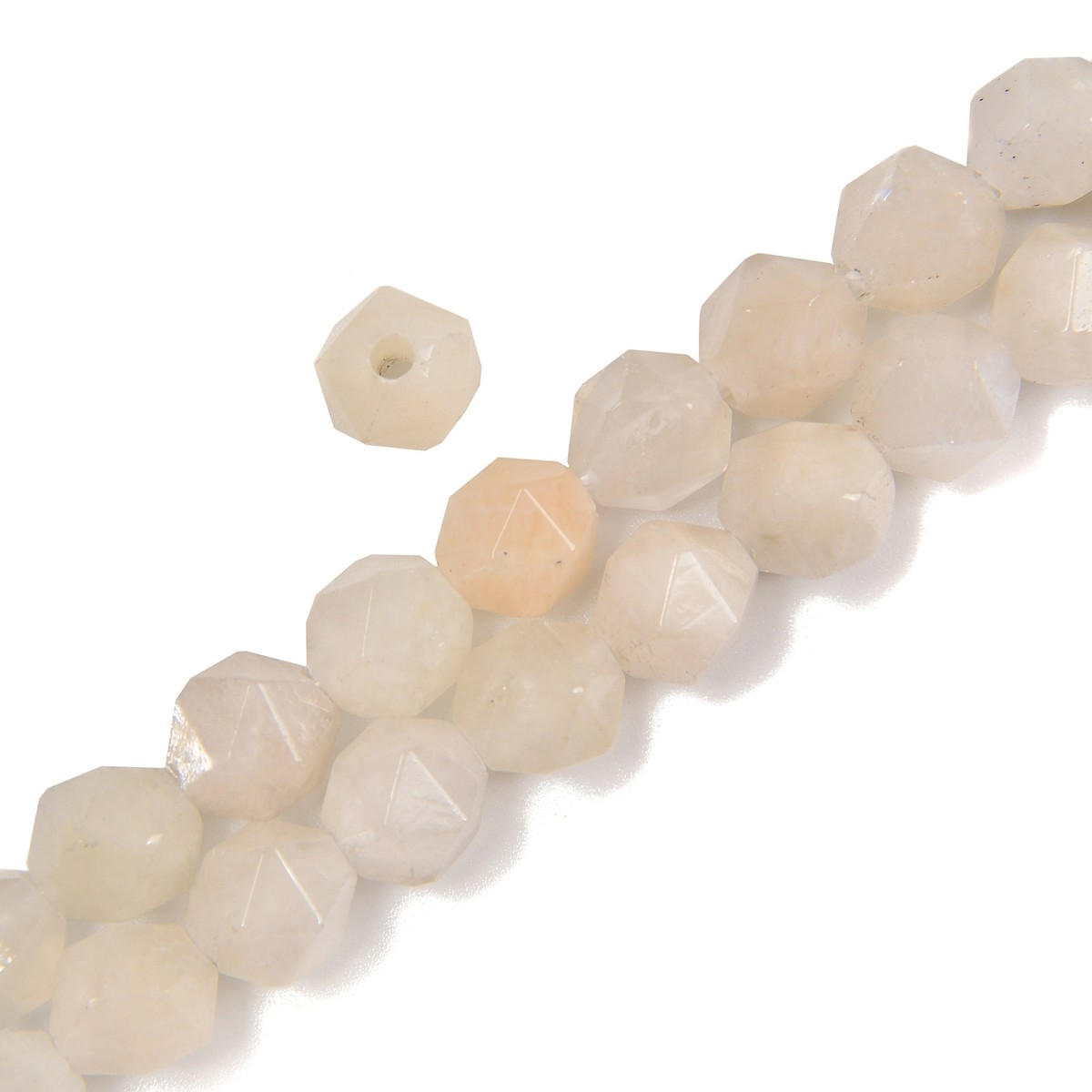 Hole White Moonstone Star Cut Beads Size 8mm '' Strand