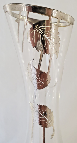 Vaso Bud Vetro Trasparente Argento Foglia Sovrapposizione 10” Shabby Chic Foglie Floreali - Foto 24 di 24