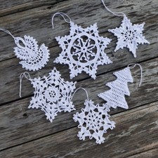 Home Garden Crochet Christmas Tree Baubles Ornaments 1Set Of 10 white snowflake
