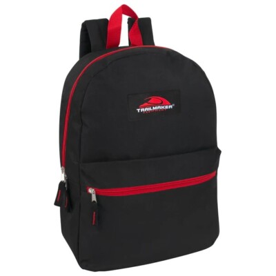 Rucksack 20L (schwarz mit roten codierten Reißverschlüssen) Ideal für Schul- oder Urlaubsreisen.