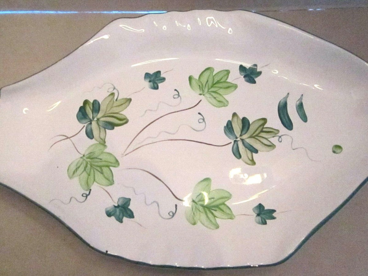 Vintage Hand Painted Herend Village Pottery Tray Plate Green Ivy
