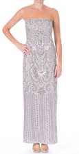 Sue Wong  Silver Gray Embellished Strapless Column Formal Gown 6 NEW