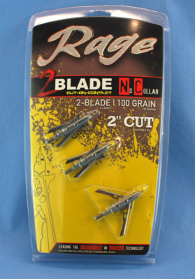 NEW Archery Broadhead RAGE 2 Blade No Collar 100 Gr 2'' Cut Chisel Tip 3 Pack