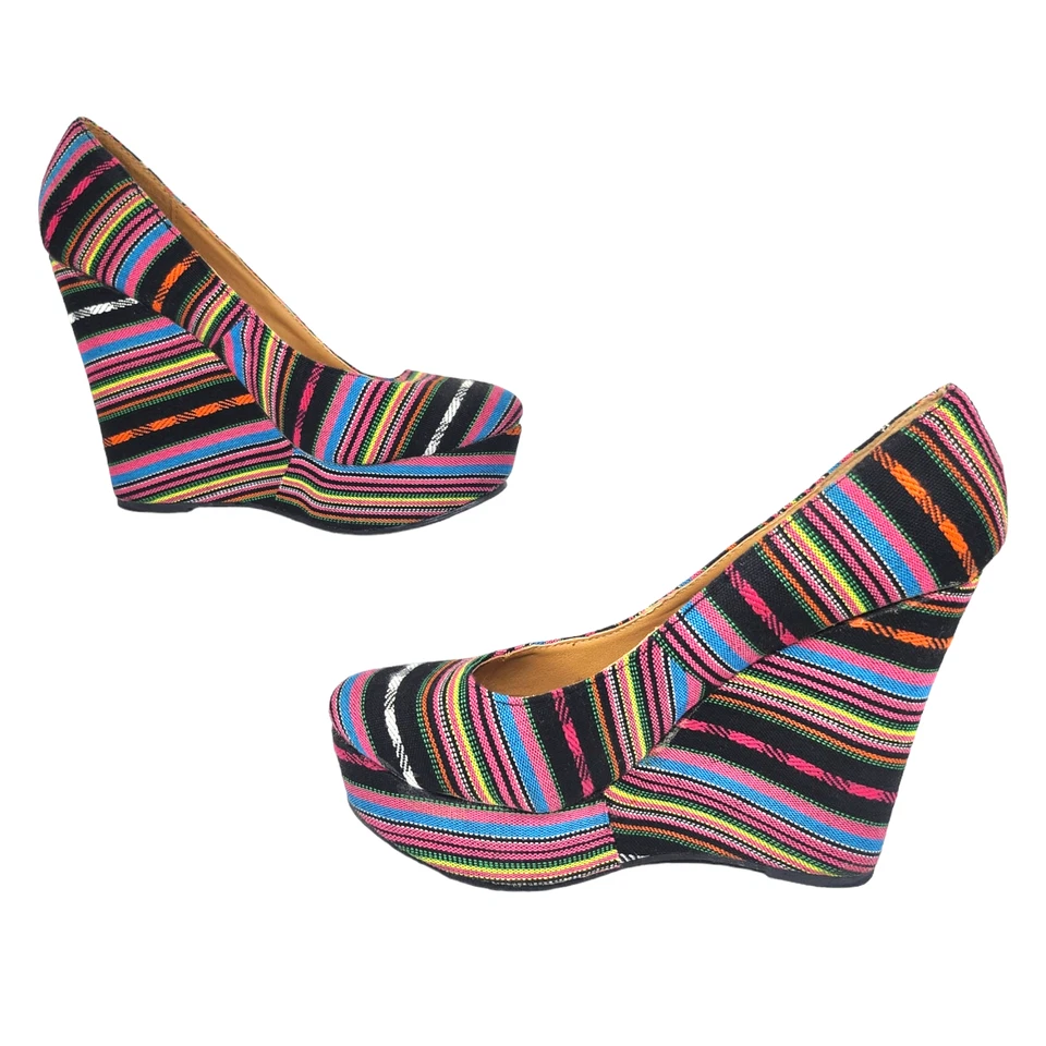 Top Zapatos Moda 5.5 Chucky Arco Iris Rayas Plataforma Rave Playa Verano Tacones de Cuña Foto 2 de 4