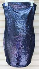Forever 21 Blue Sequin Strapless Dress Bodycon Mini Dress Holiday Dress Sz S