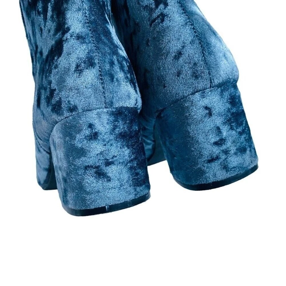 Qupid Studio 54 Disco Blue Suede Shoes 8 Block Heel Ankle Boots Blue 70s Booties - Image 4 of 4