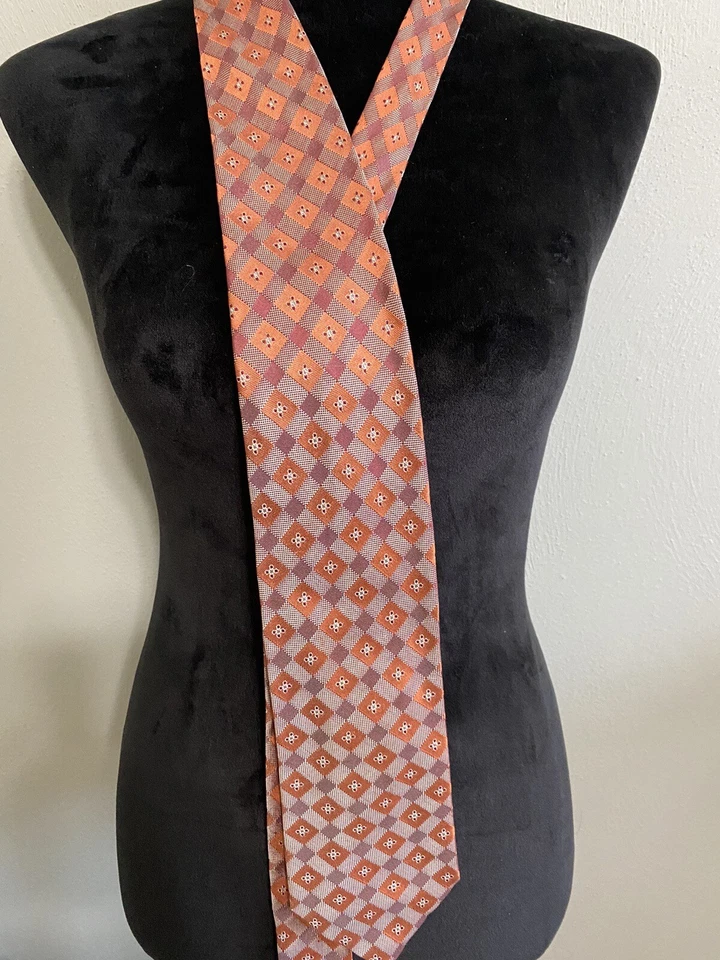 J. Corbata Crew Diamantes Geométricos 100% Seda Naranja Hombre Hecha en Italia Foto 4 de 4