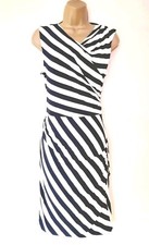 Mint Velvet Dress Sz 8 Black White Stripe Stretchy Bodycon Excellent!