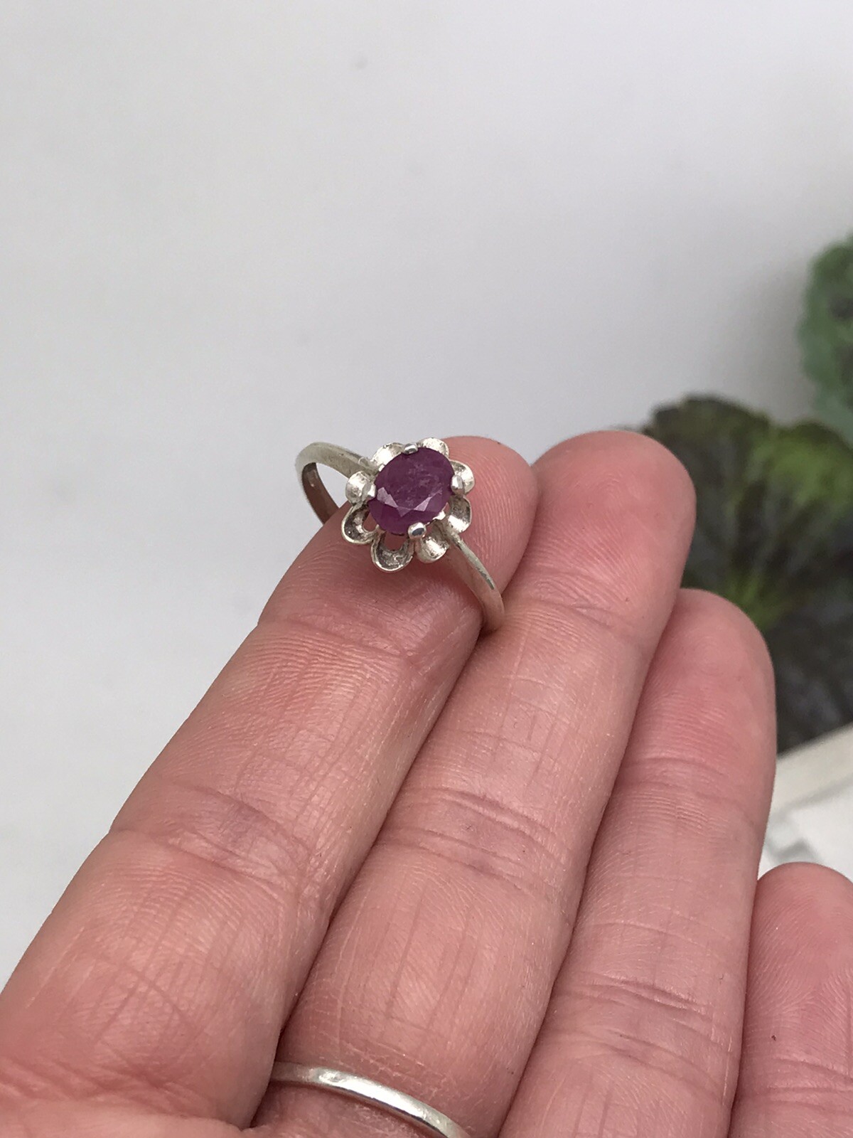 Solitaire Oval Red Ruby Flower Prong Setting 925 … - image 2