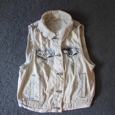 Vintage Vanity Medium Button Acid Wash Denim Vest Pockets
