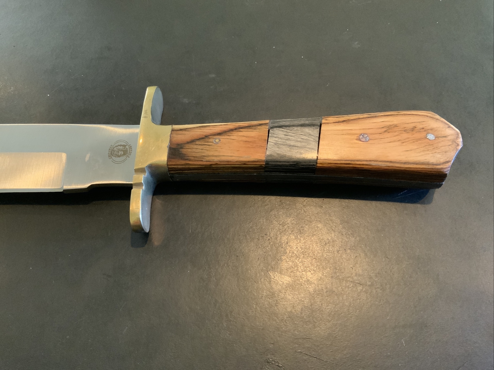 Chipaway Cutlery Fixed 7” Blade Knife Brass Wood Inlay Very Clean