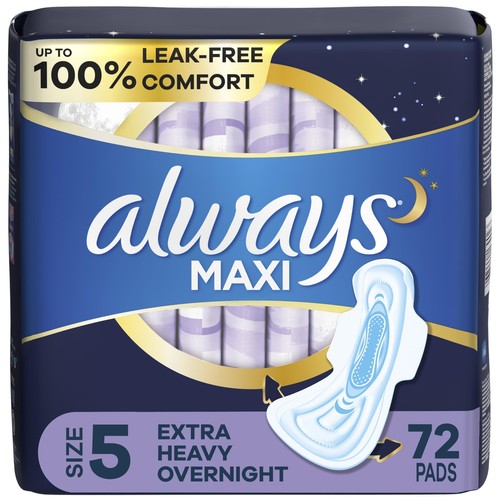 Always Maxi Overnight Pads with Wings Size 5 Extra Heavy Overnight Unscented ... - 第 1/8 張圖片