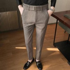 British Mens Slim Fit Pants Business Formal Casual Trousers Straight Fall Winter