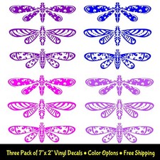 3 Pack Dragonfly Renderings 7" Vinyl Decals Car Window Tablet Notebook Tumblers