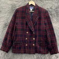 Womens Pendleton Blazer Suit Coat Red Check Tartain Plaid Double Breasted