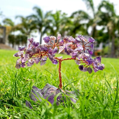 Amethyst Gemstone Money Tree with Natural Amethyst Cluster Base