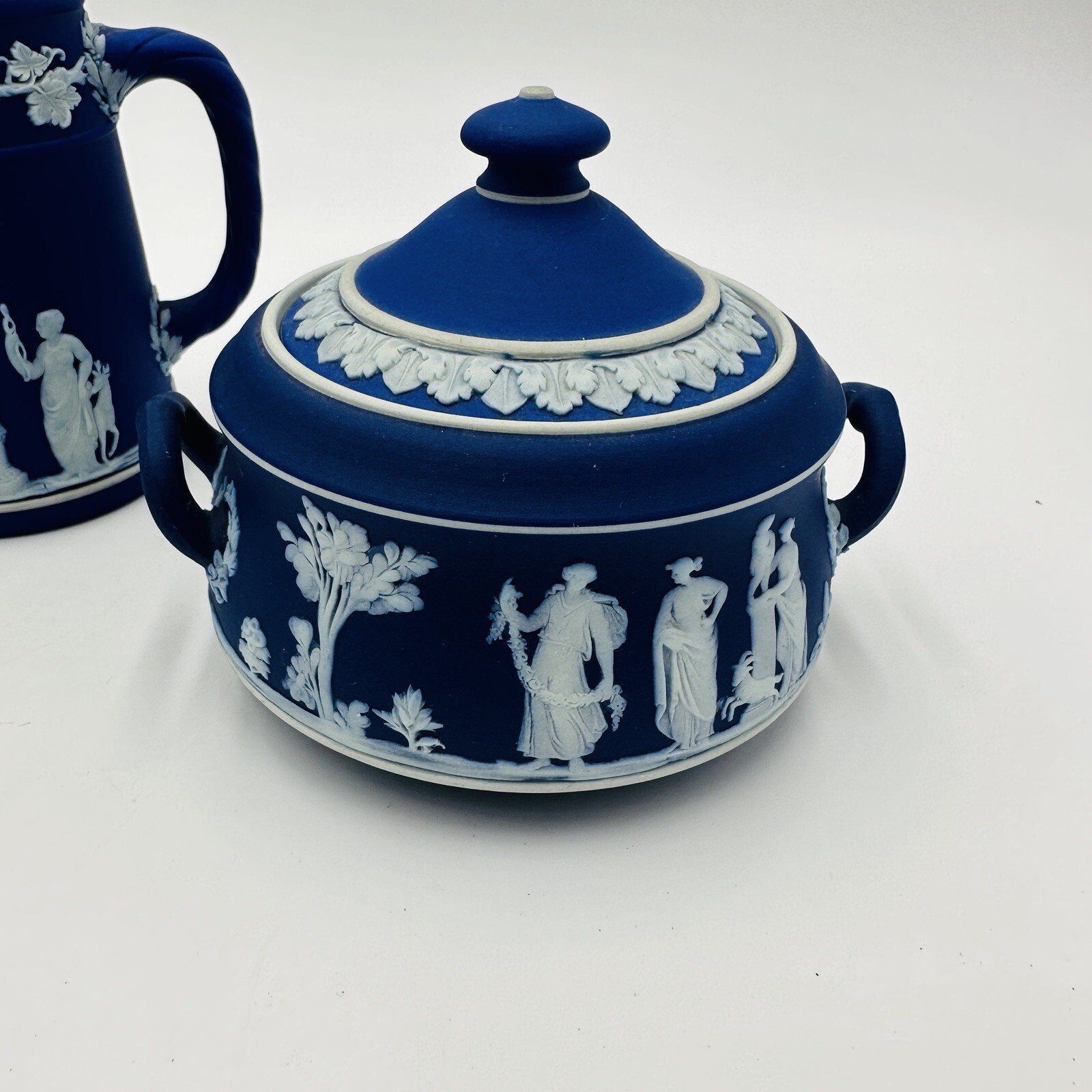 Wedgwood Teapot Sugar Bowl Pitcher Dipped Cobalt Blue 43 Set