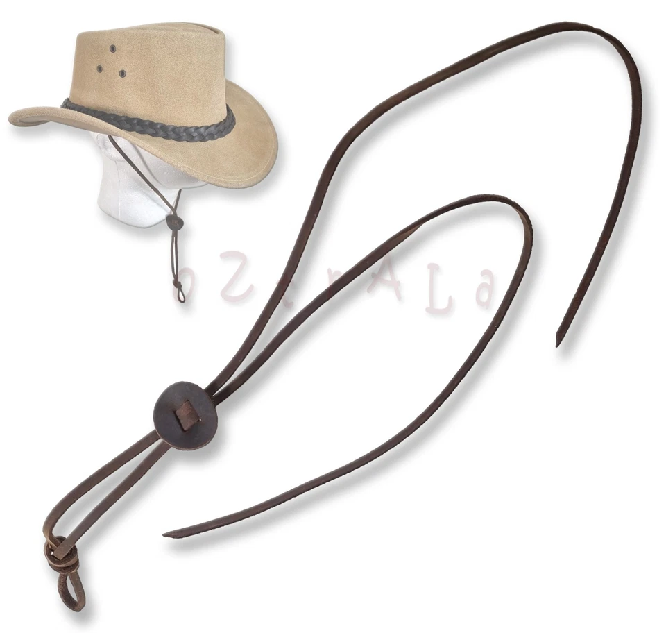 Sombrero de Vaquero oZtrALa CHIN-STRAP Cuero de Búfalo Estampida Cuerda Hombres HAC2 Barbijo Foto 2 de 3