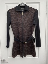 Laurèl Brown & Black 91% Virgin Wool Collared Zip Up Cardigan Jacket Sz 12 Mint