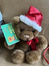 7" Vtg JERRY ELSNER Jingle Bell Santa TEDDY BEAR RATTLE STUFFED PLUSH w TAGS VGC