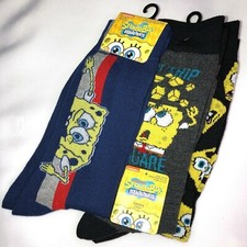 Lot of 3 Pair SPONGEBOB SQUAREPANTS Nickelodeon Cartoon Pattern Novelty Socks