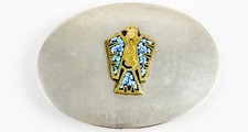 Vintage Solid Brass Peyote Thunder Bird Inlaid Turquoise Belt Buckle Large