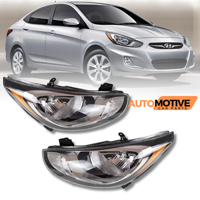 For 2012-2014 Hyundai Accent Headlight Clear HeadLamp Black&Chrome Left+Right
