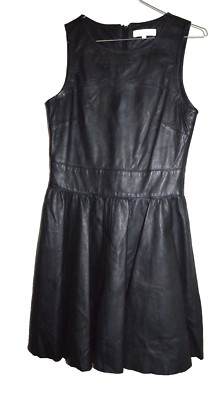 Sandro Paris Chic Black Genuine Supple Leather A-Line Dress Size: 1