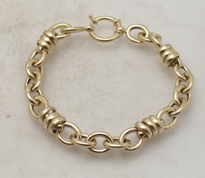 7 Zoll Ganz glänzend Oval Charm Link Rolo Kreis Armband ECHT 14K Gelbgold