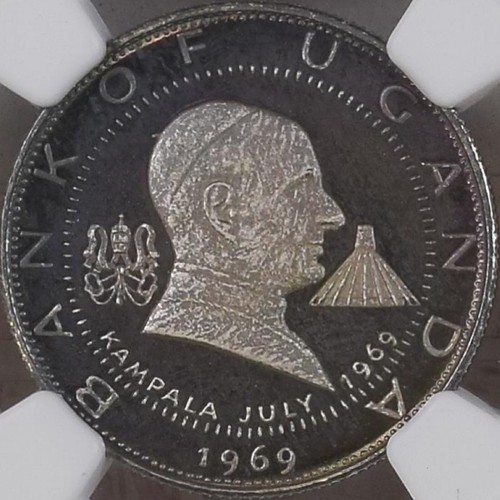 UGANDA. 1969, 2 Shillings, Silver - NGC PF66 - ๐ Toned, Pope Paul VI Visit - Picture 4 of 7