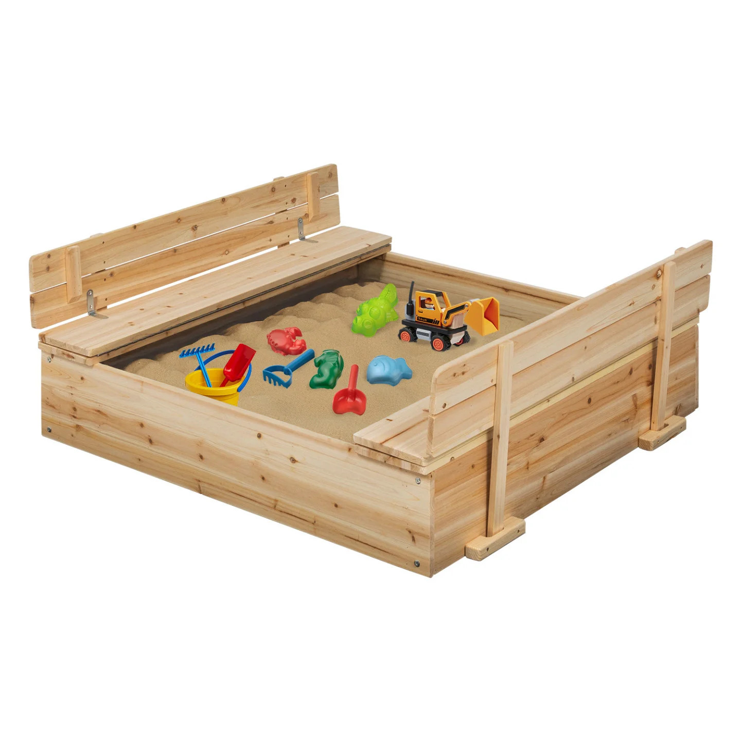 Bac à sable FUNNY en bois avec 2 bancs refermables pour jardin