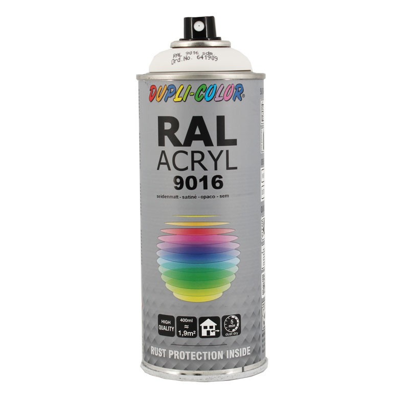 Bombe de peinture acrylique blanc Traffic satiné RAL 9016 Duplicolor en spray de 400ml