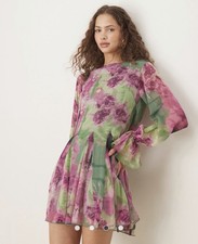 ASOS DESIGN Cowl Back Mini Dress, Purple & Green Floral Blur, 8