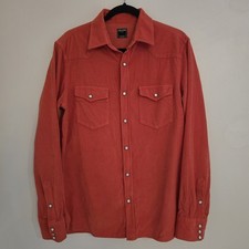 Todd Snyder Corduroy Western Shirt Mens M Rust Orange Pearl Snap Fine Wale