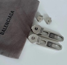 Balenciaga BB Zipper Drop Earrings Silver Tone Made in Italy
