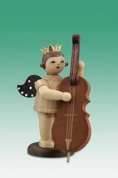 Holzengel Weihnachtsengel Engel Mit Kontrabass Mit Krone / Natur HöHe 6,5 Cm NEU-image