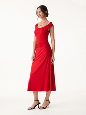 SALE! OGL MOVE Cooling Lyocell V Neck Ruched Midi Dress Women No Import Fee