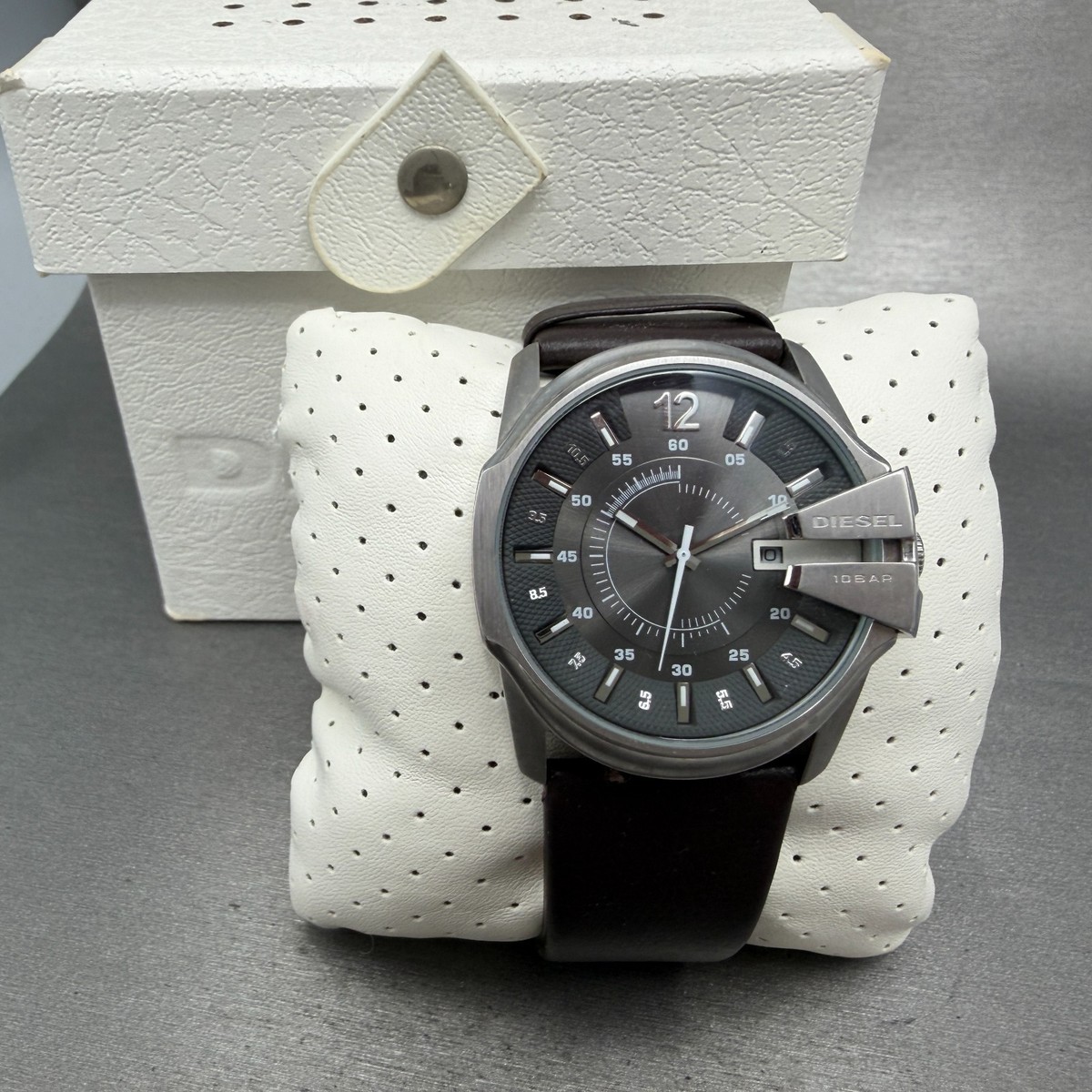 Diesel Master Chief Watch Men 45mm Black Dial Silver Tone Date