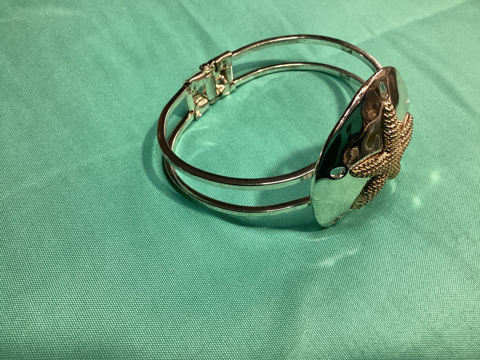 Silvertone sand dollar hinged bangle bracelet - image 2