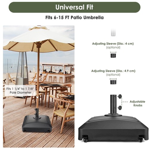 Patio Umbrella Base Stand 4 Wheels 88Lbs Weighted Fill Water Sand Market Outdoor - 第 4/9 張圖片