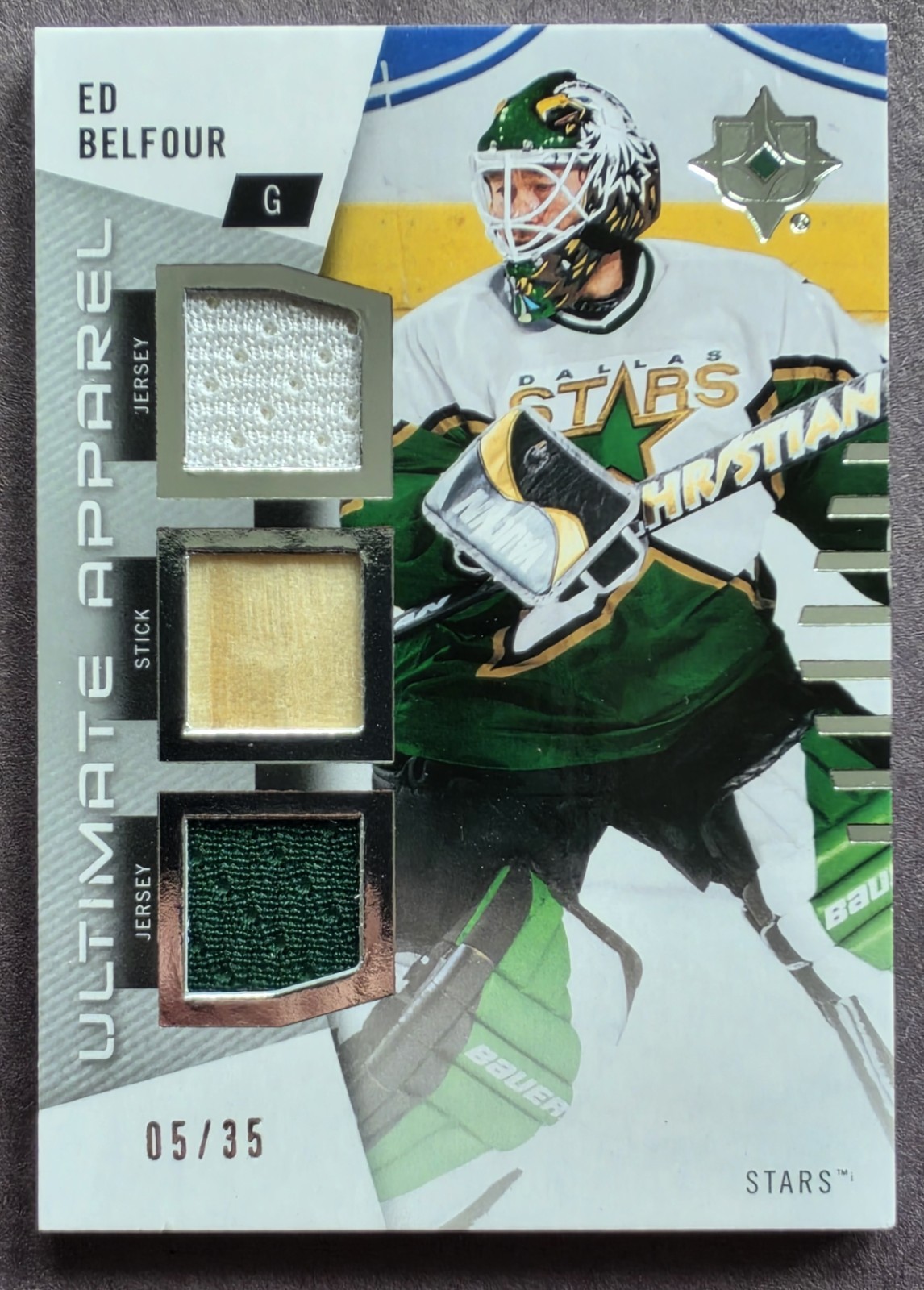 2025-26 UPPER DECK ULTIMATE COLLECTION ULTIMATE APPAREL ED BELFOUR /35 #UA-EB
