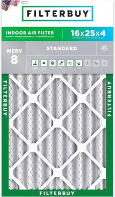 Filterbuy 16x25x4 Pleated Air Filters, Replacement for HVAC AC Furnace (MERV 8)