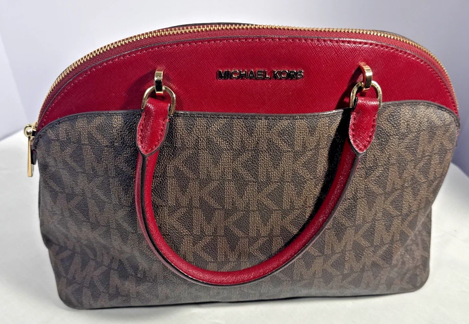 Сумка через плечо Michael Kors модель Emmy красная сафьяновая кожа купольная коричневая - Изображение 2 из 4