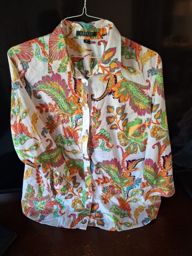 Ralph Lauren 1X/2X Damen Bluse Baumwolle Knopfleiste Blumenmuster Tropical Paisley