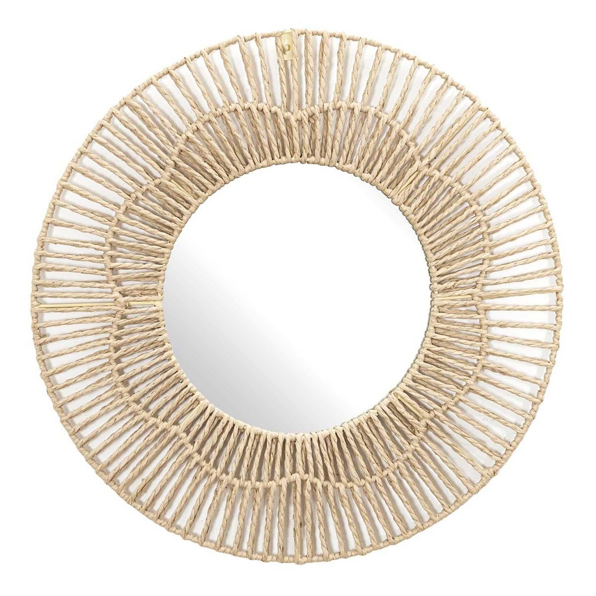 Miroir mural salon rond 50cm bois naturel suspendu pour décoration de maison moderne