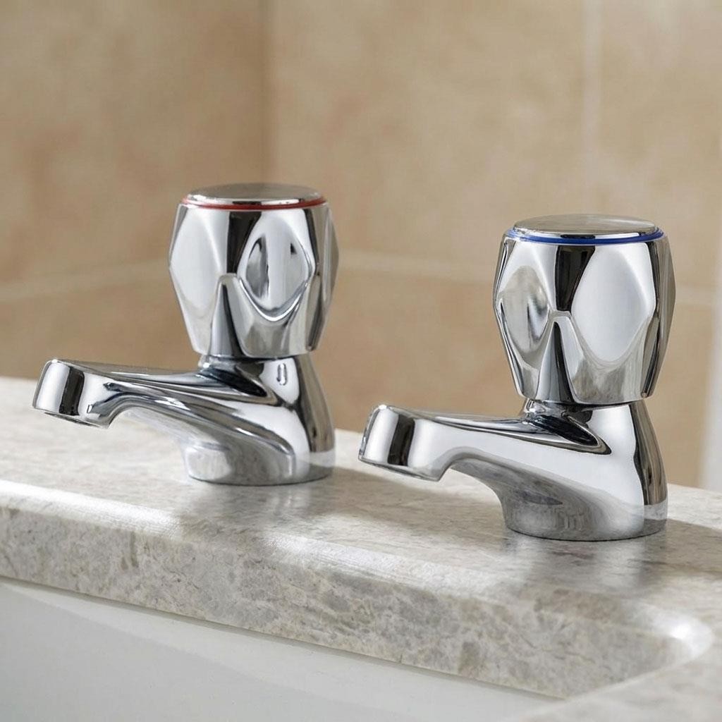 Pair Of Traditional Basin Contract Taps Chrome WRAS Approved